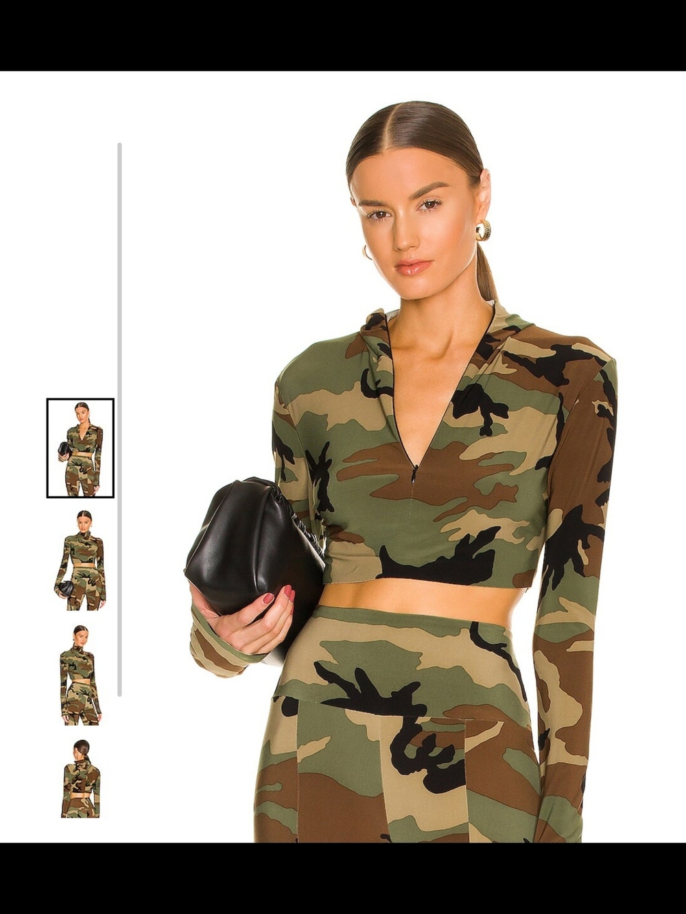 Norma Kamali Green and Brown Camo Zip-Front Crop Top